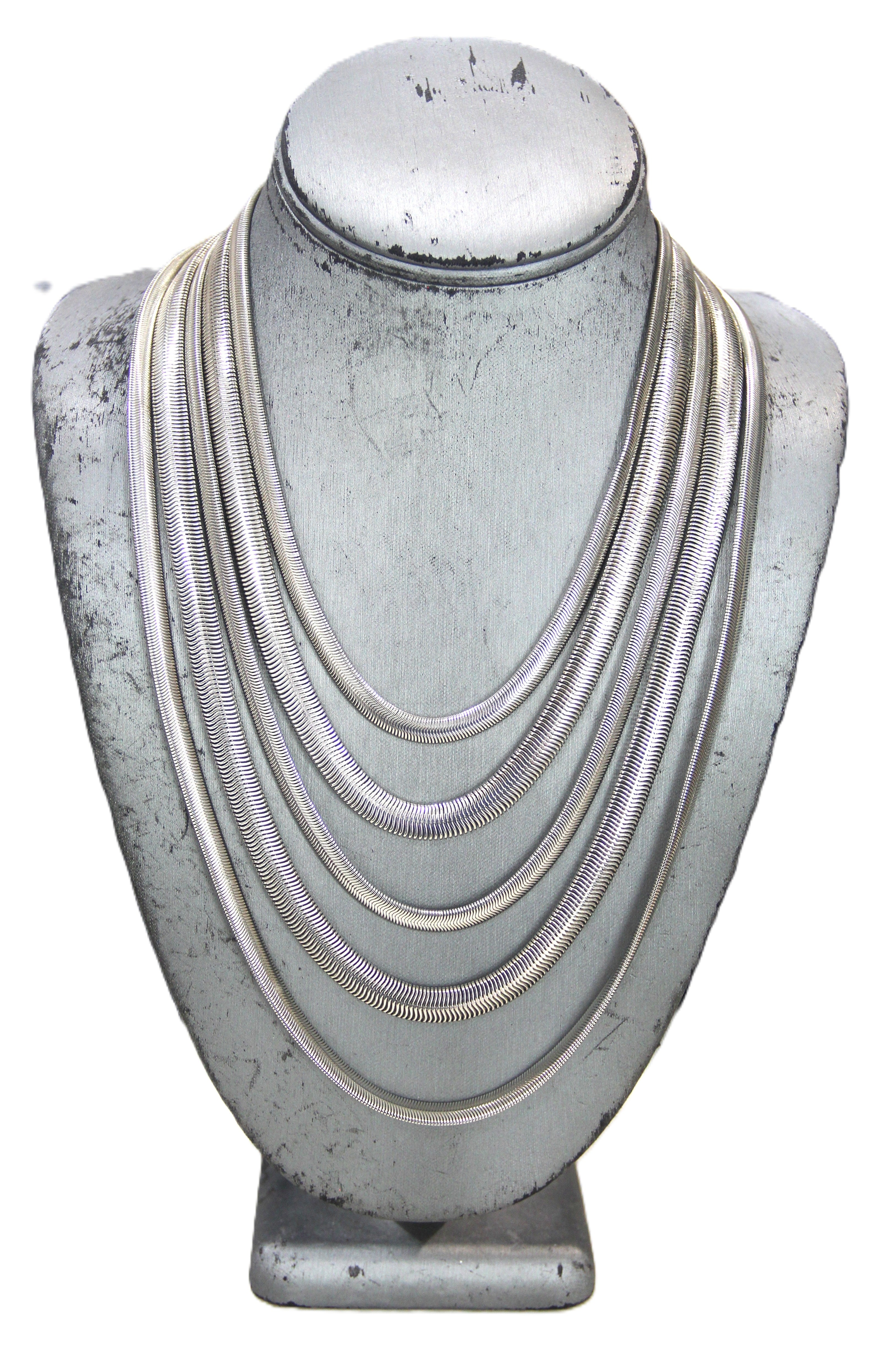 GRAZIANO DEAD STOCK SILVER SNAKE CHIAN MULTI STRAND NECKLACE