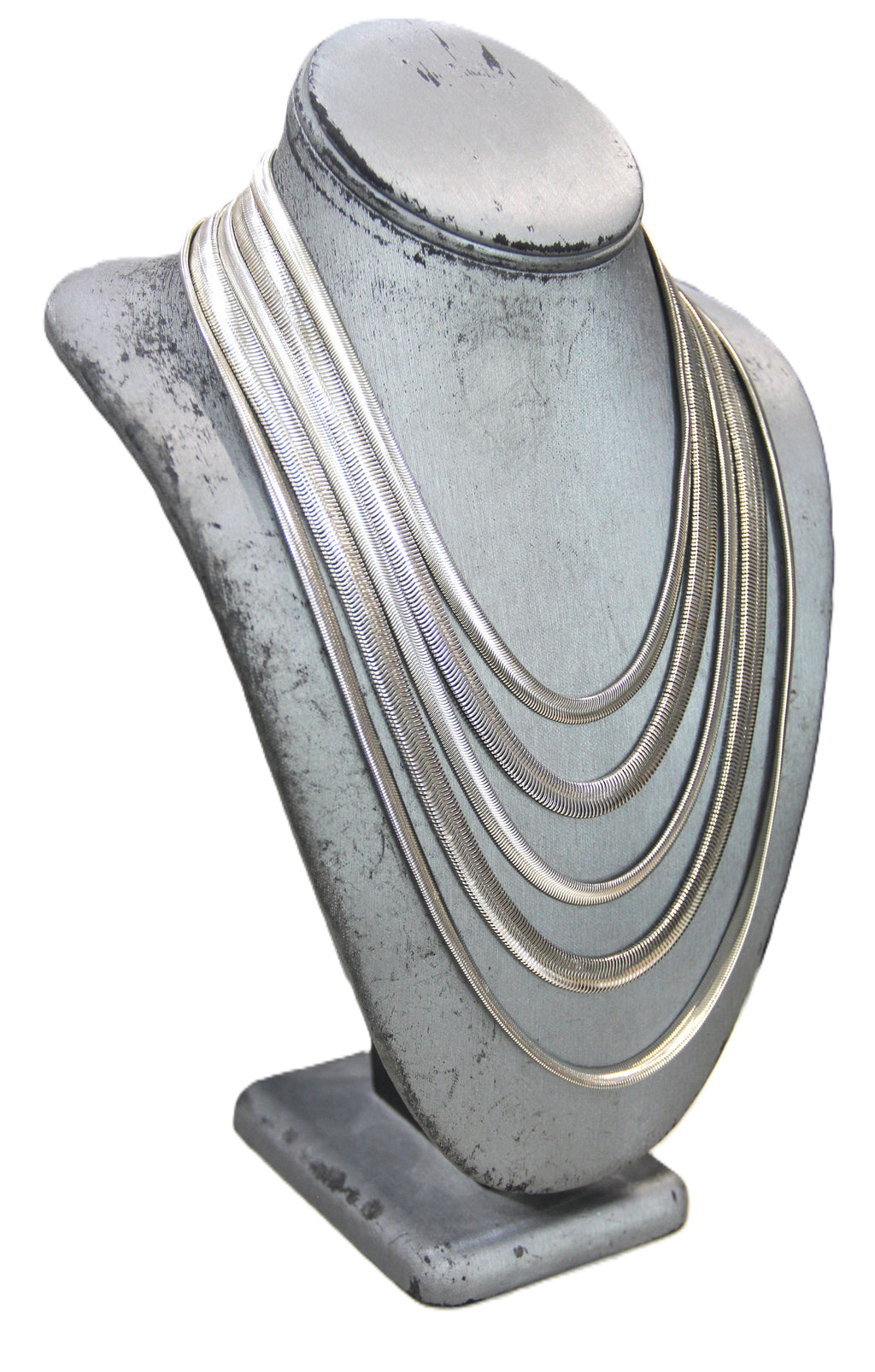 GRAZIANO DEAD STOCK SILVER SNAKE CHIAN MULTI STRAND NECKLACE