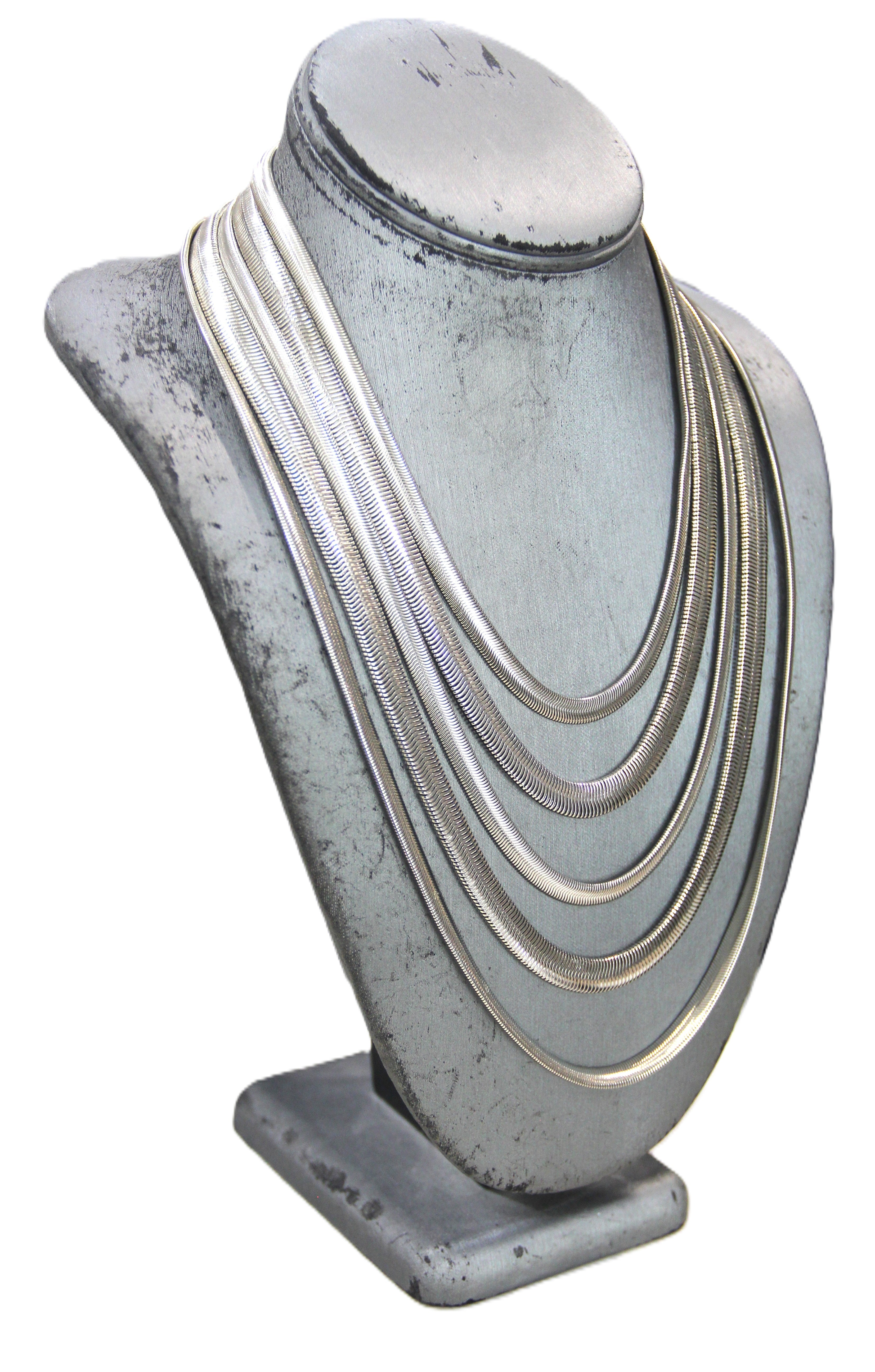GRAZIANO DEAD STOCK SILVER SNAKE CHIAN MULTI STRAND NECKLACE