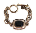 GRAZIANO DISTRESSED MATTE SILVER & GLASS STONE TOGGLE BRACELET