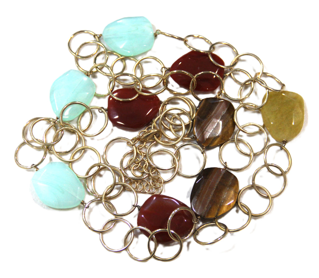 DEAD STOCK TIGERS EYE GEMSTONE & GLASS CHAIN NECKLACE
