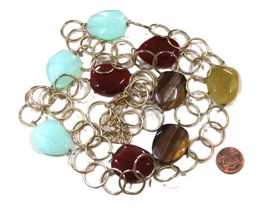 DEAD STOCK TIGERS EYE GEMSTONE & GLASS CHAIN NECKLACE