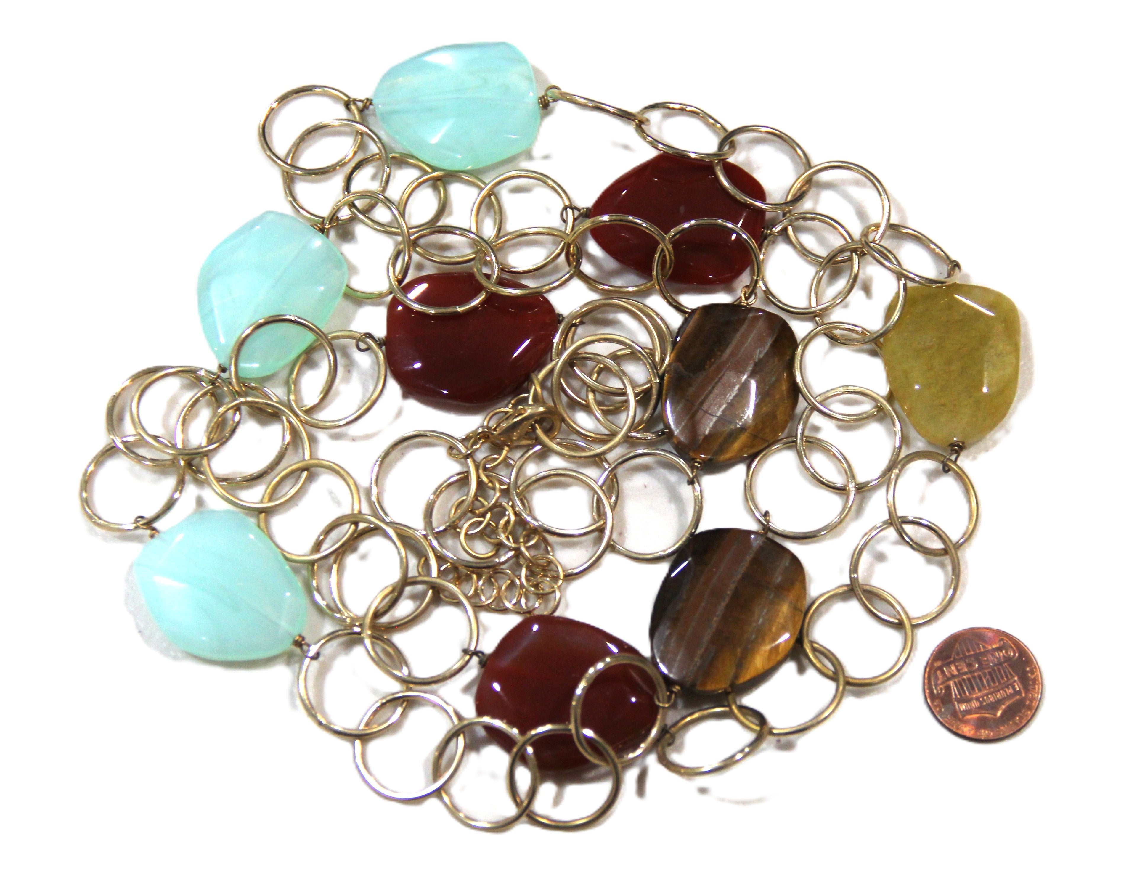 DEAD STOCK TIGERS EYE GEMSTONE & GLASS CHAIN NECKLACE