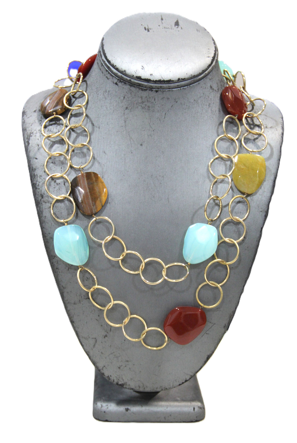 DEAD STOCK TIGERS EYE GEMSTONE & GLASS CHAIN NECKLACE