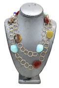 DEAD STOCK TIGERS EYE GEMSTONE & GLASS CHAIN NECKLACE