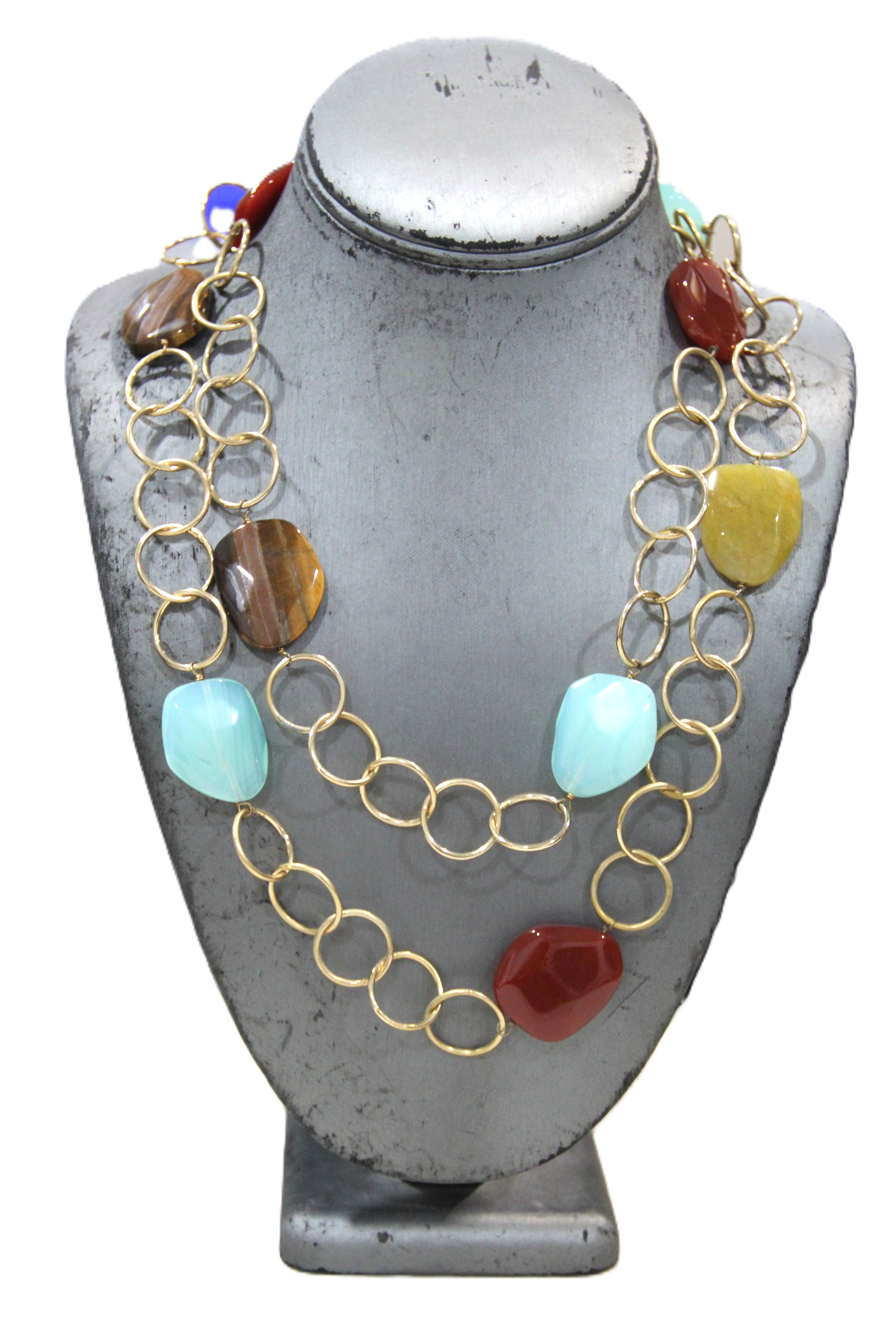 DEAD STOCK TIGERS EYE GEMSTONE & GLASS CHAIN NECKLACE