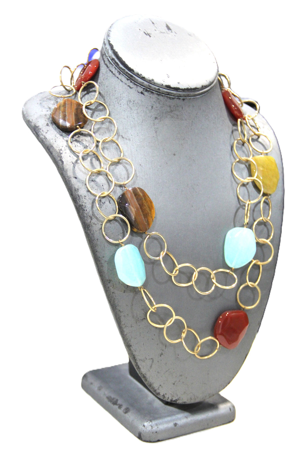 DEAD STOCK TIGERS EYE GEMSTONE & GLASS CHAIN NECKLACE