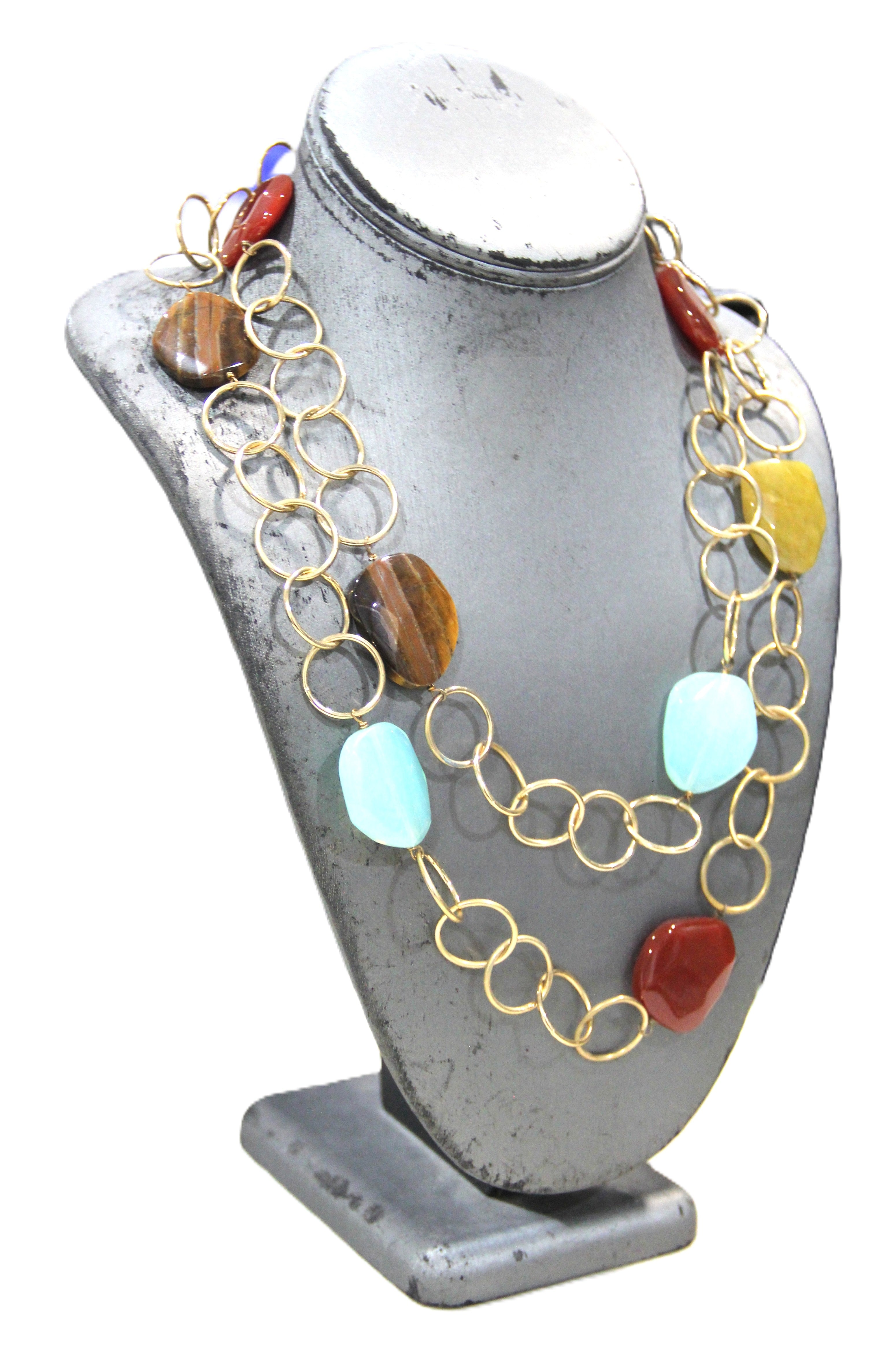 DEAD STOCK TIGERS EYE GEMSTONE & GLASS CHAIN NECKLACE