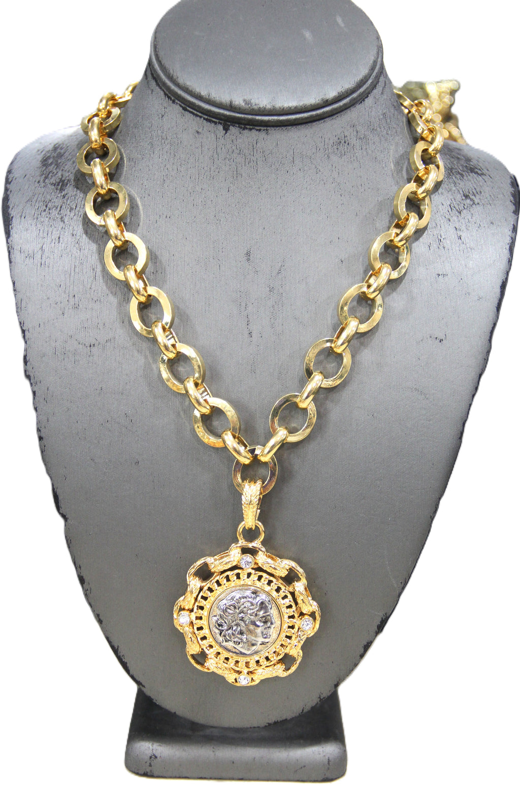 GRAZIANO DEAD STOCK TWO TONE COIN PENDANT NECKLACE