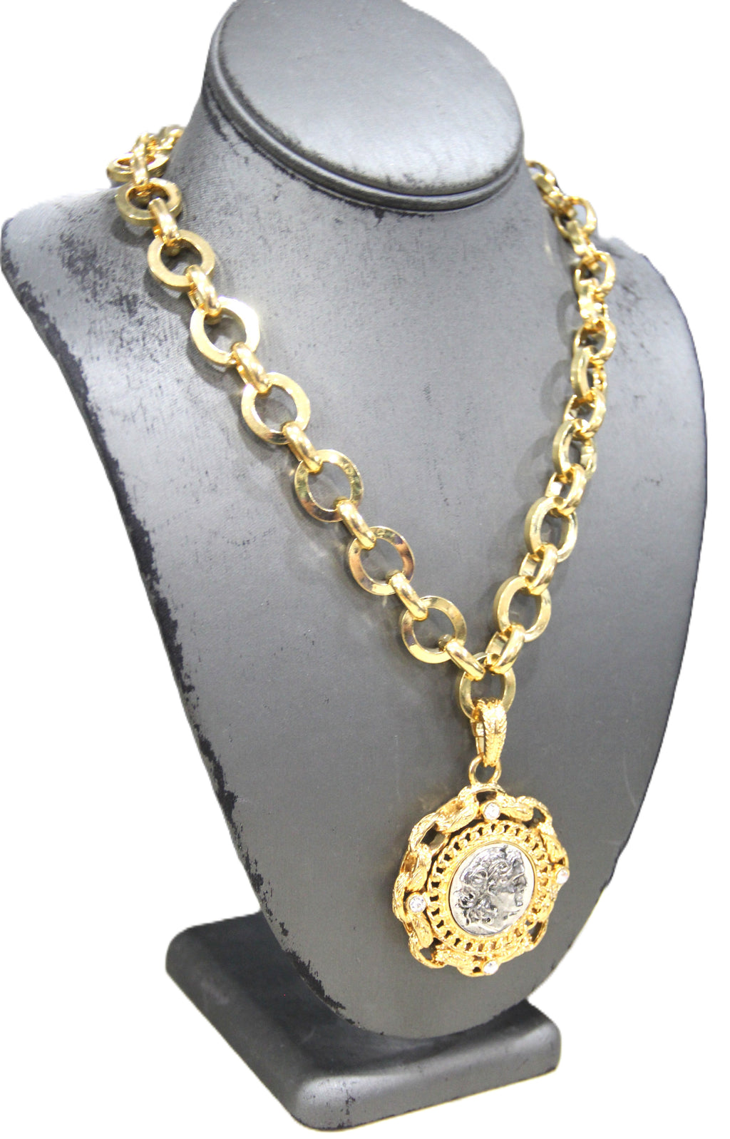GRAZIANO DEAD STOCK TWO TONE COIN PENDANT NECKLACE