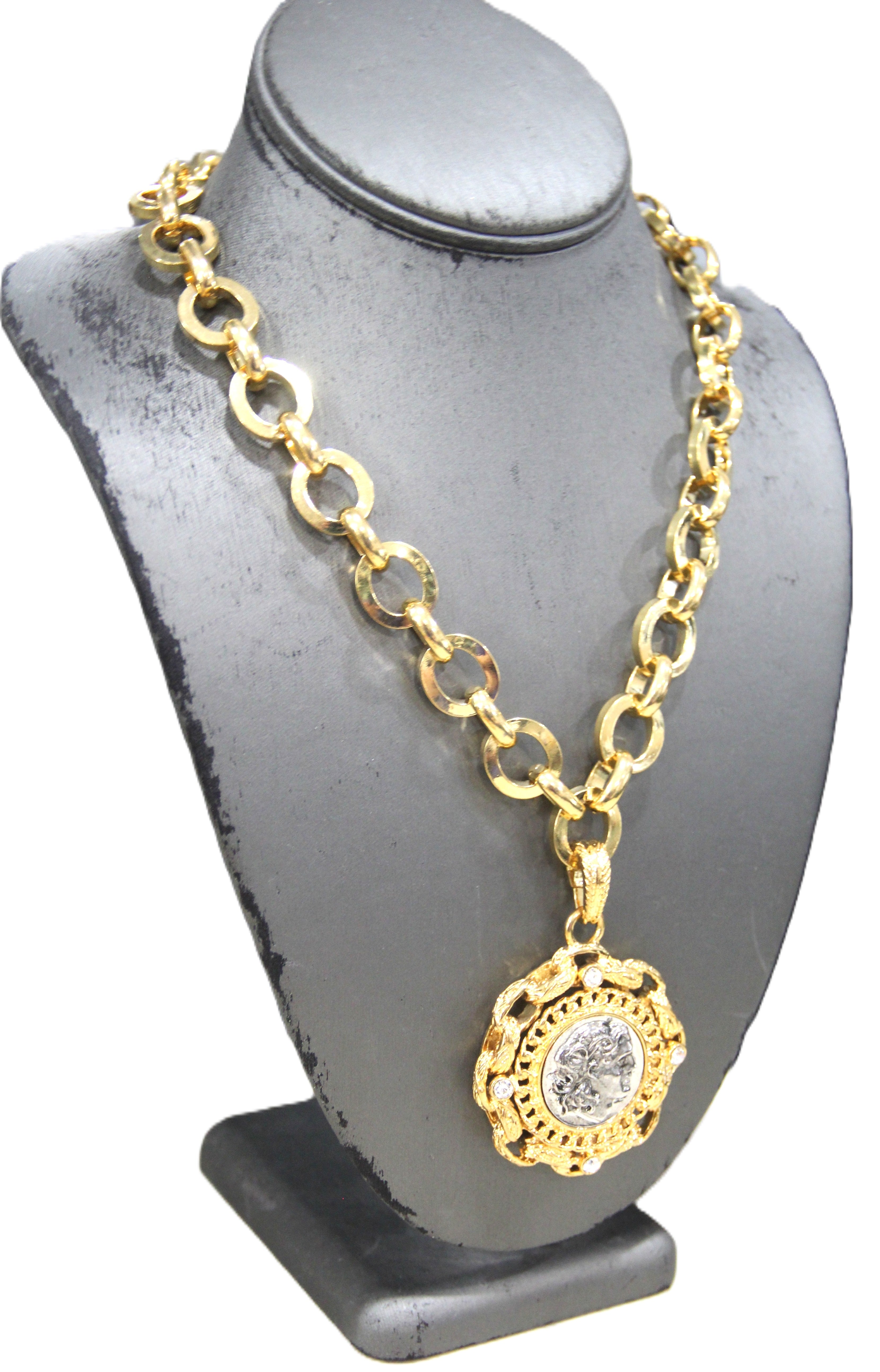 GRAZIANO DEAD STOCK TWO TONE COIN PENDANT NECKLACE