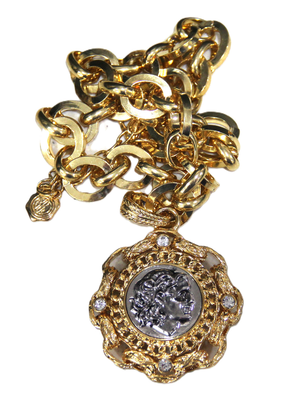 GRAZIANO DEAD STOCK TWO TONE COIN PENDANT NECKLACE
