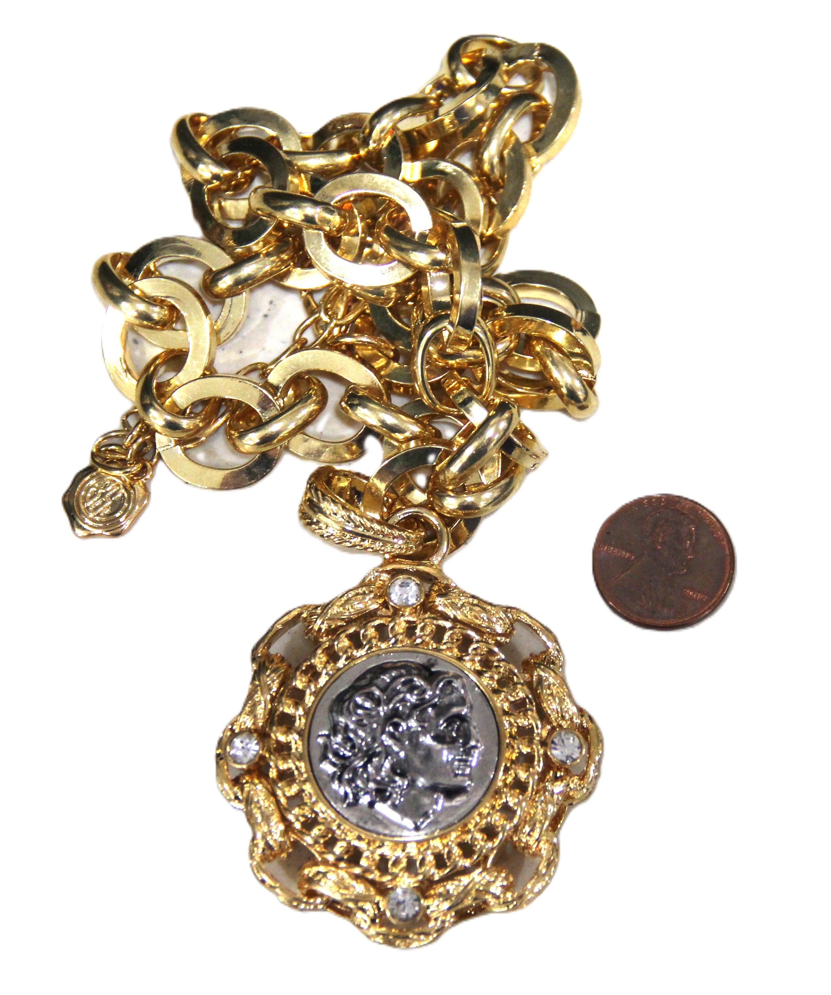GRAZIANO DEAD STOCK TWO TONE COIN PENDANT NECKLACE