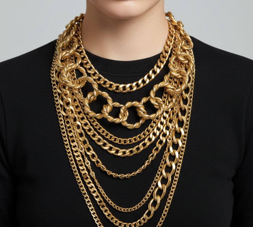 Graziano 80's dead stock matte gold roped chain necklace