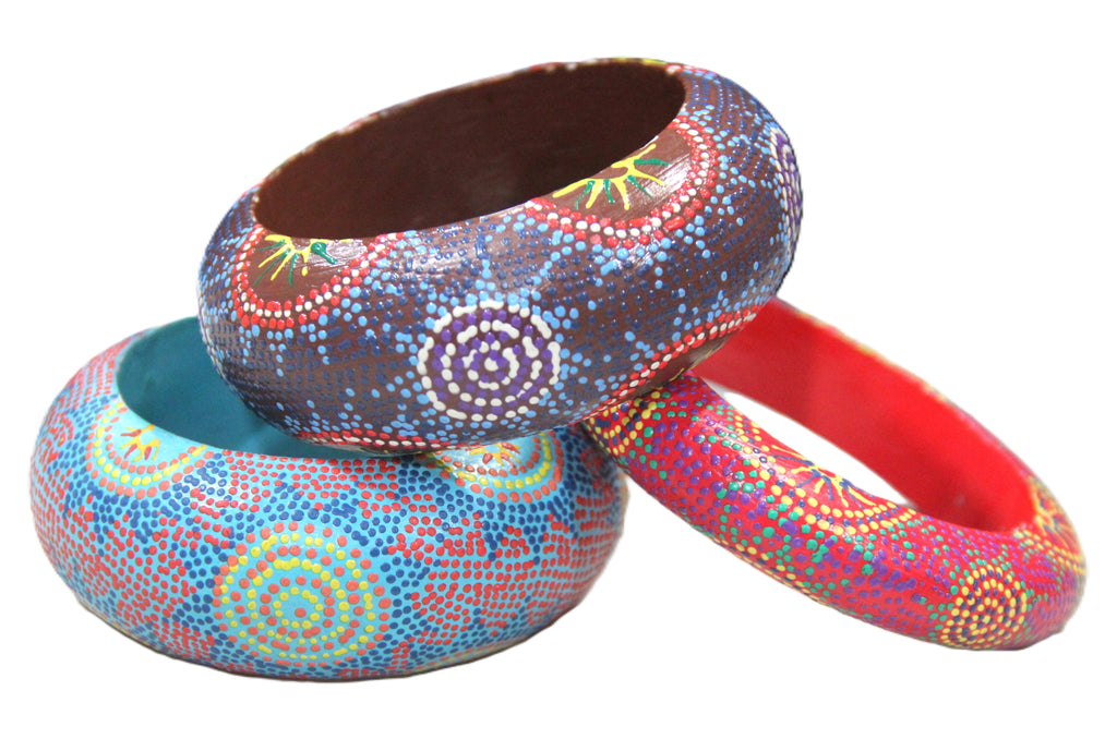 THE "ABORIGINAL ART" HAND PAINTED BANGLE BRACELET STACK