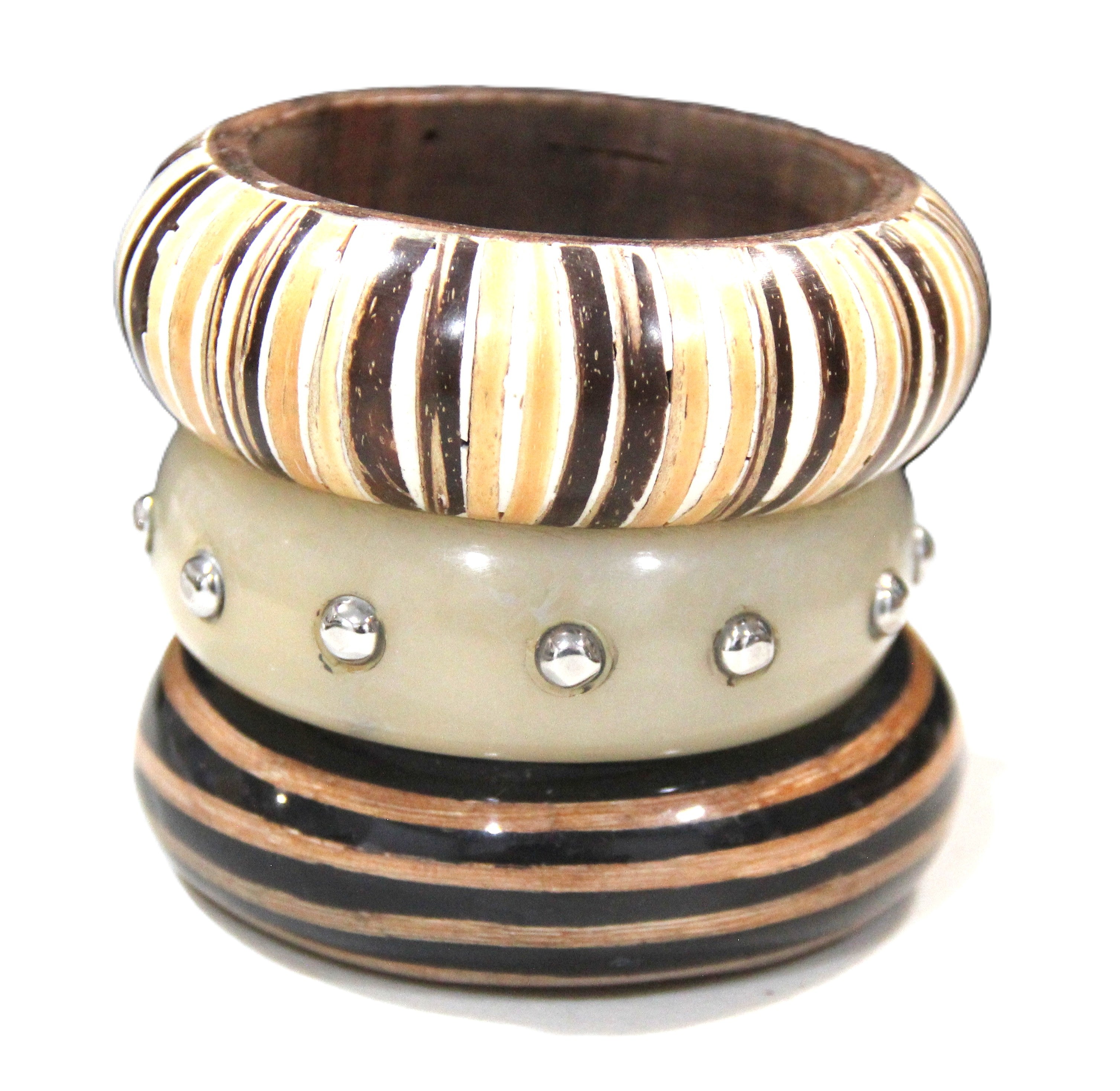 GRAZIANO DEAD STOCK "STUDS & STRIPES" BANGLE BRACELET STACK