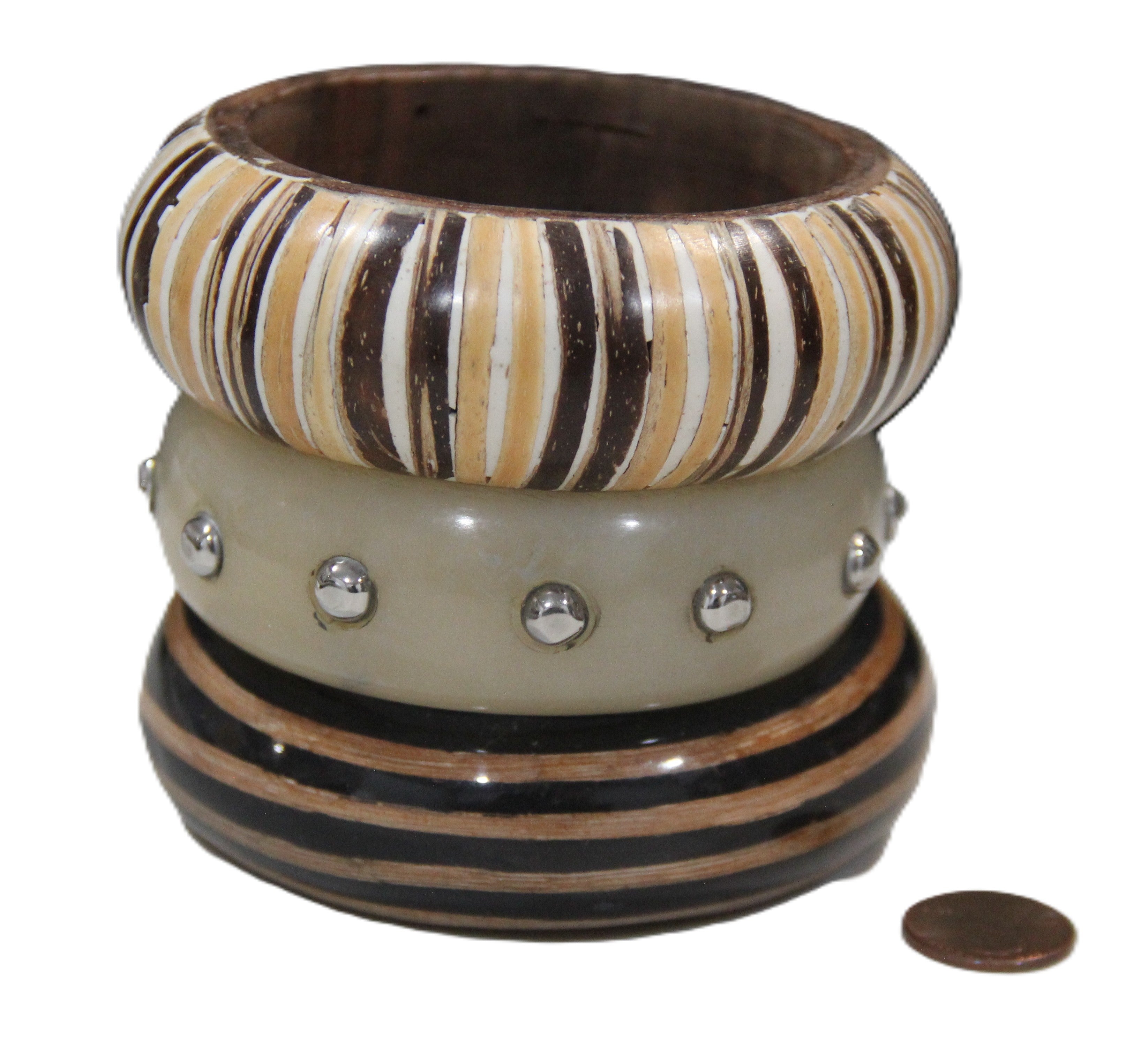 GRAZIANO DEAD STOCK "STUDS & STRIPES" BANGLE BRACELET STACK