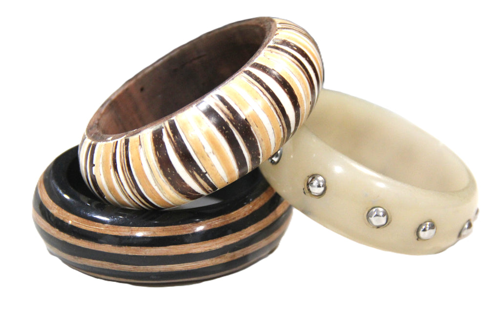 GRAZIANO DEAD STOCK "STUDS & STRIPES" BANGLE BRACELET STACK