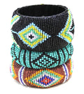 AFRICAN HAND BEADED 8" CHUNKY BANGLE BRACELET STACK