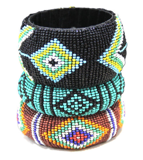 AFRICAN HAND BEADED 8" CHUNKY BANGLE BRACELET STACK