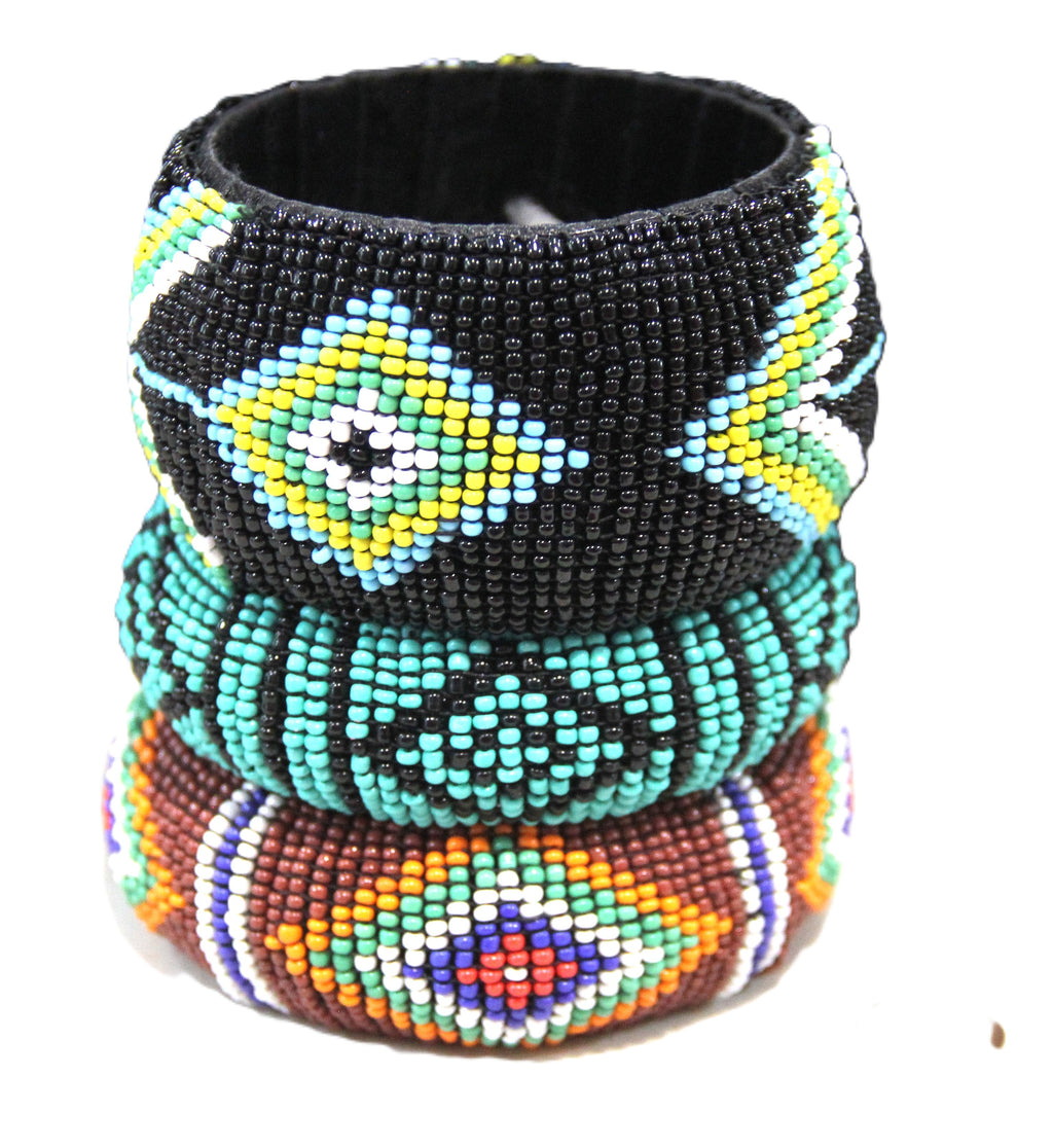 AFRICAN HAND BEADED 8" CHUNKY BANGLE BRACELET STACK