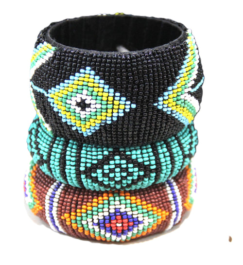 AFRICAN HAND BEADED 8" CHUNKY BANGLE BRACELET STACK