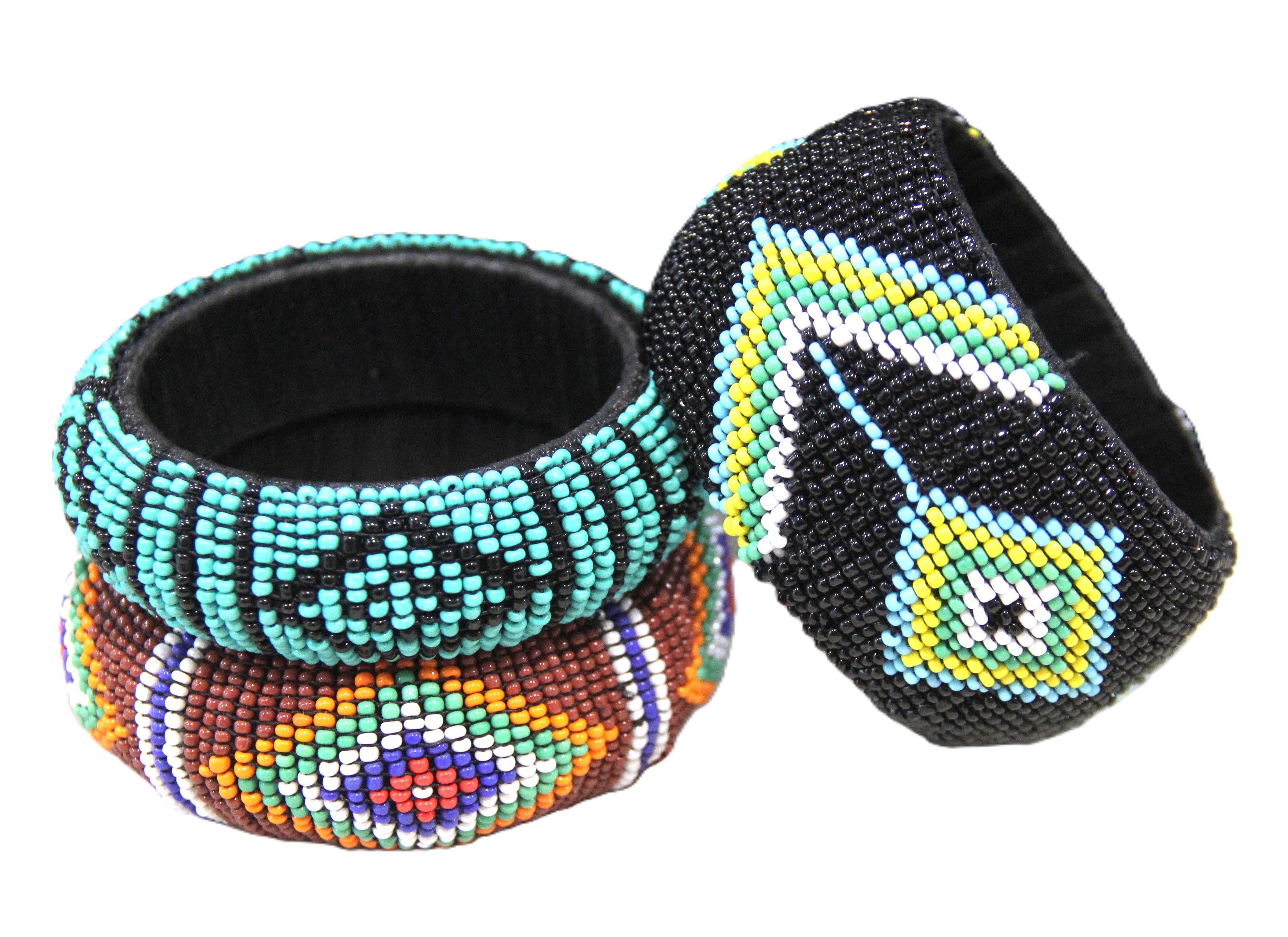 AFRICAN HAND BEADED 8" CHUNKY BANGLE BRACELET STACK