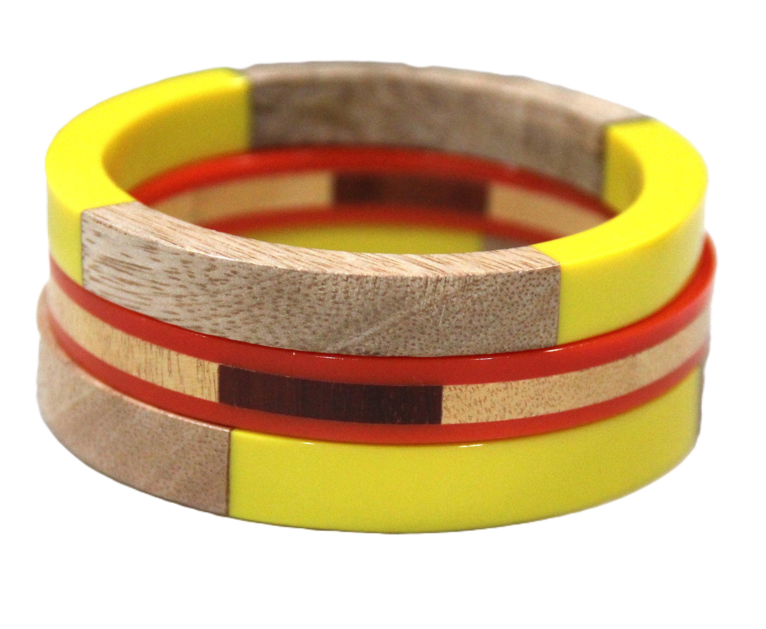 GRAZIANO DEAD STOCK 8" WOOD & RESIN BANGLE BRACELET STACK