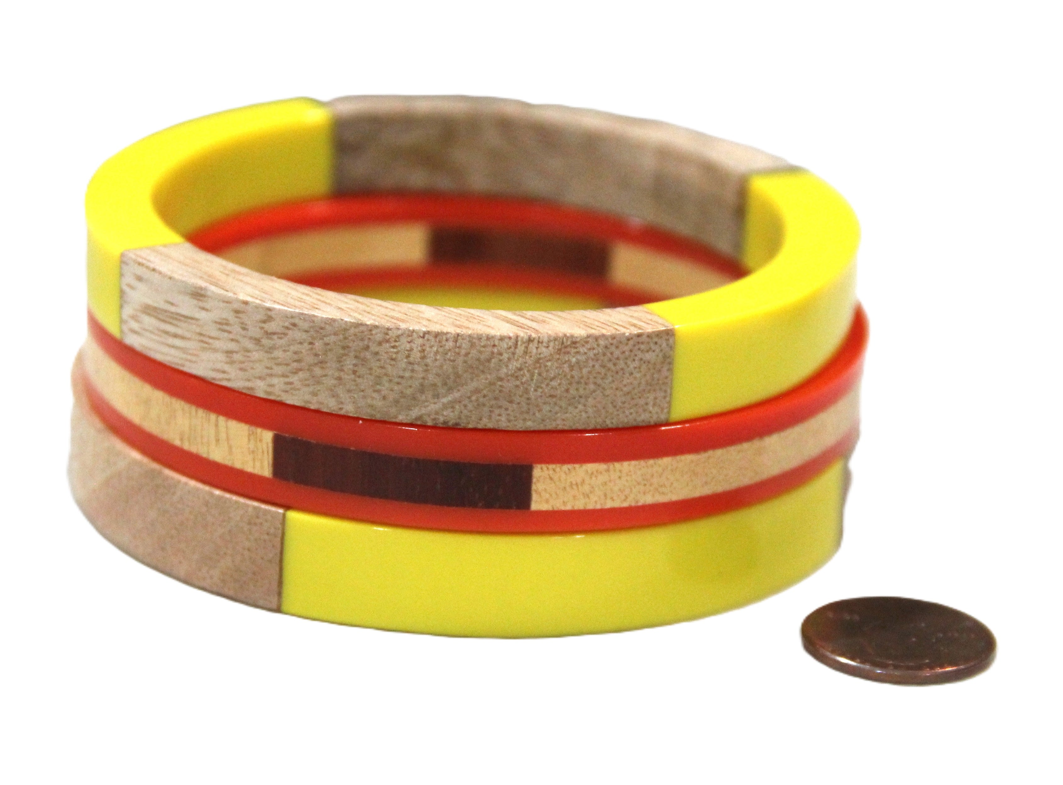 GRAZIANO DEAD STOCK 8" WOOD & RESIN BANGLE BRACELET STACK