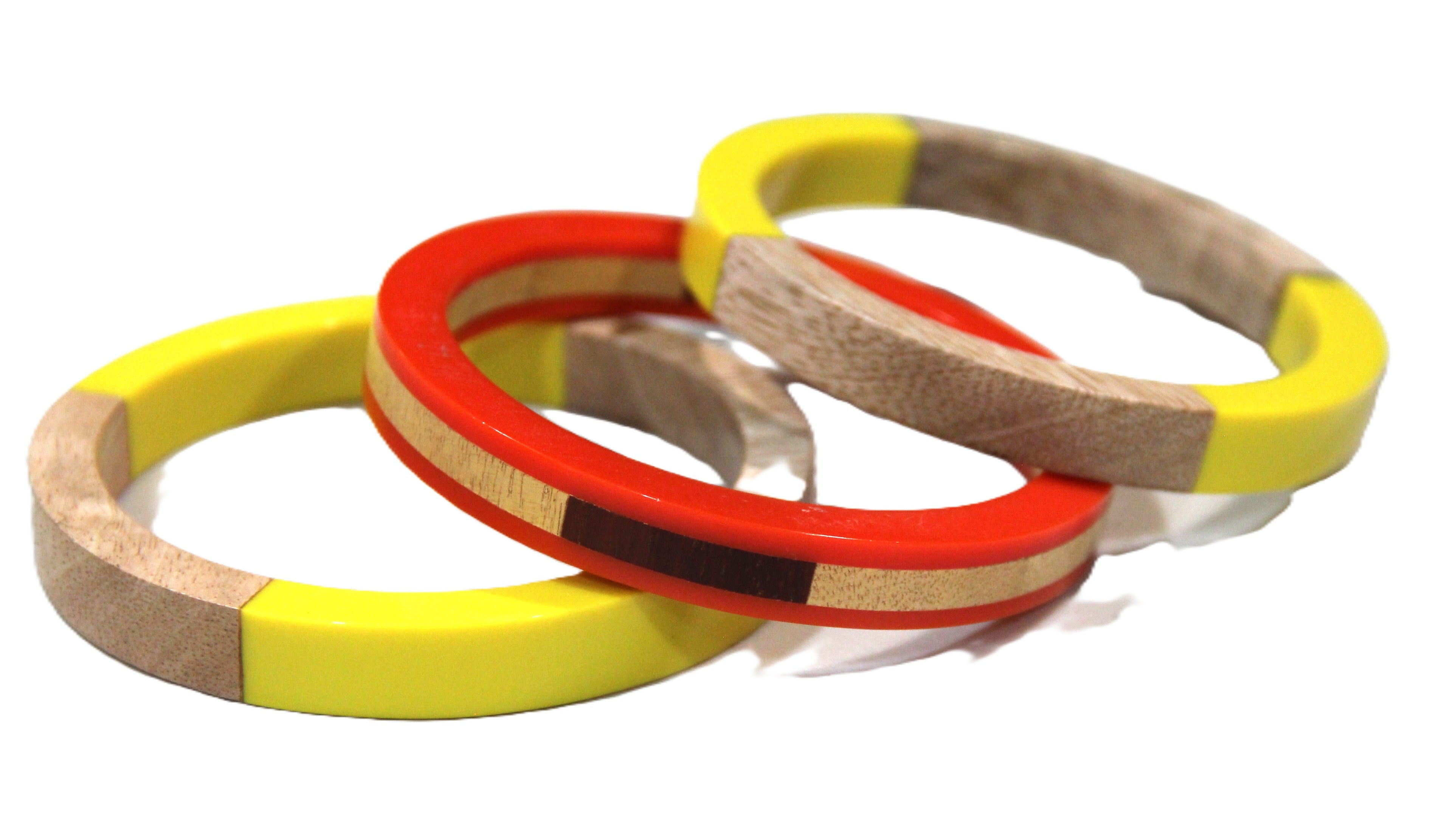 GRAZIANO DEAD STOCK 8" WOOD & RESIN BANGLE BRACELET STACK