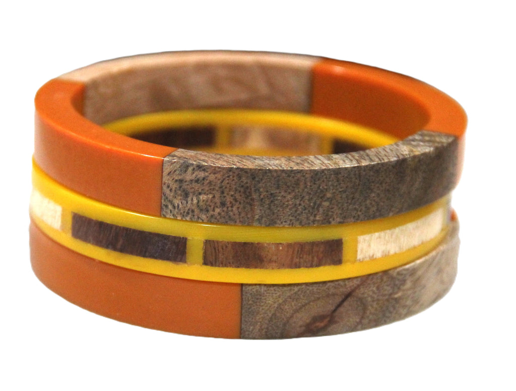  GRAZIANO DEAD STOCK 8" WOOD & RESIN BANGLE BRACELET STACK