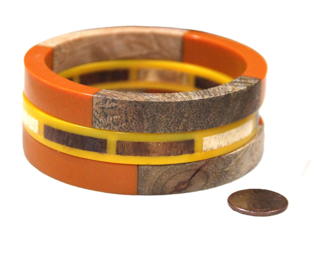  GRAZIANO DEAD STOCK 8" WOOD & RESIN BANGLE BRACELET STACK