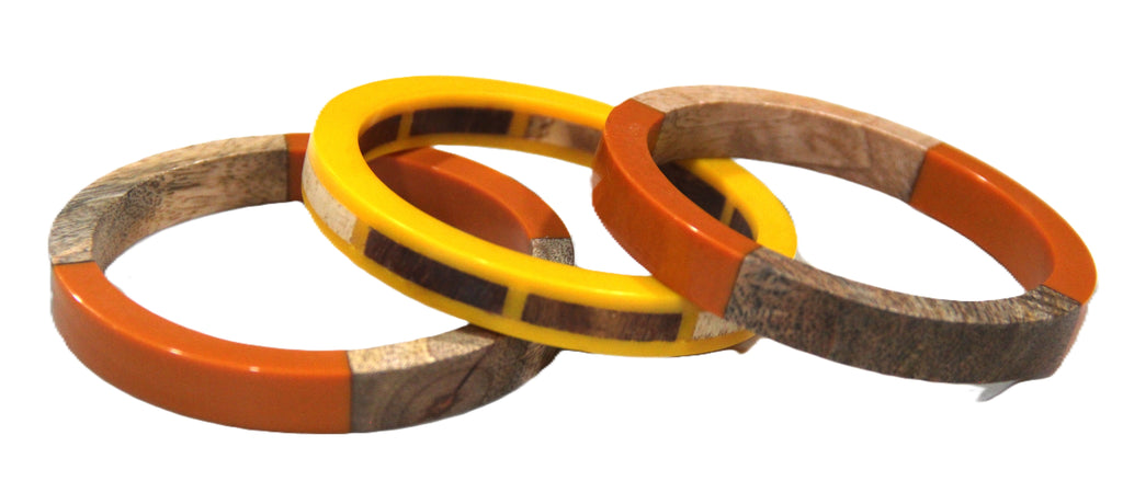  GRAZIANO DEAD STOCK 8" WOOD & RESIN BANGLE BRACELET STACK