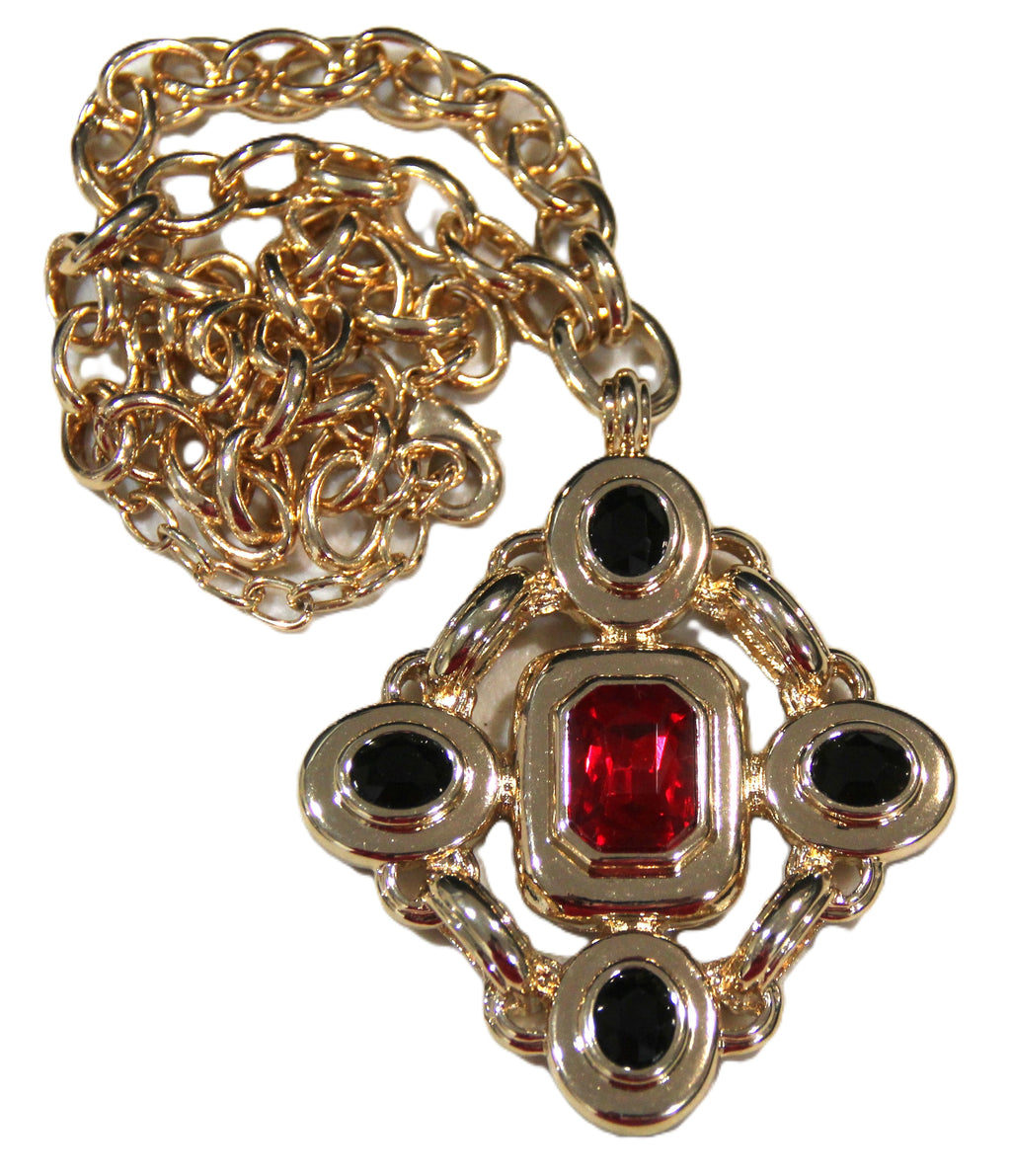 GRAZIANO DEAD STOCK VINTAGE MALTESE CROSS NECKLACE - RED & BLACK