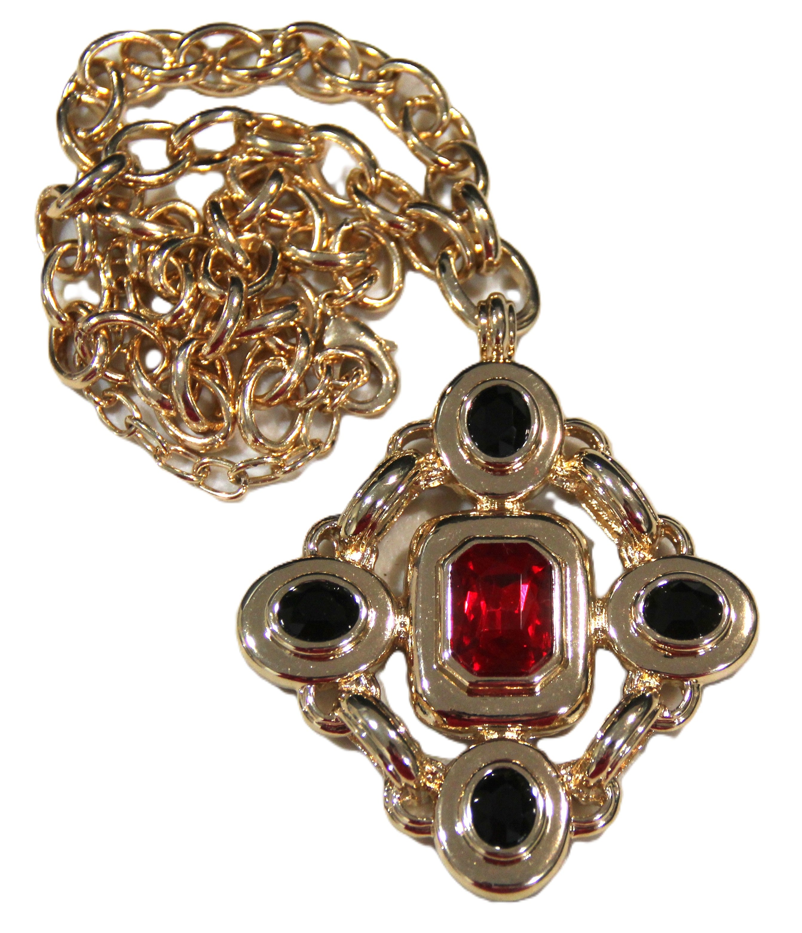 GRAZIANO DEAD STOCK VINTAGE MALTESE CROSS NECKLACE - RED & BLACK
