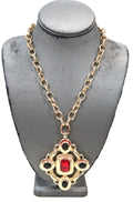 GRAZIANO DEAD STOCK VINTAGE MALTESE CROSS NECKLACE - RED & BLACK