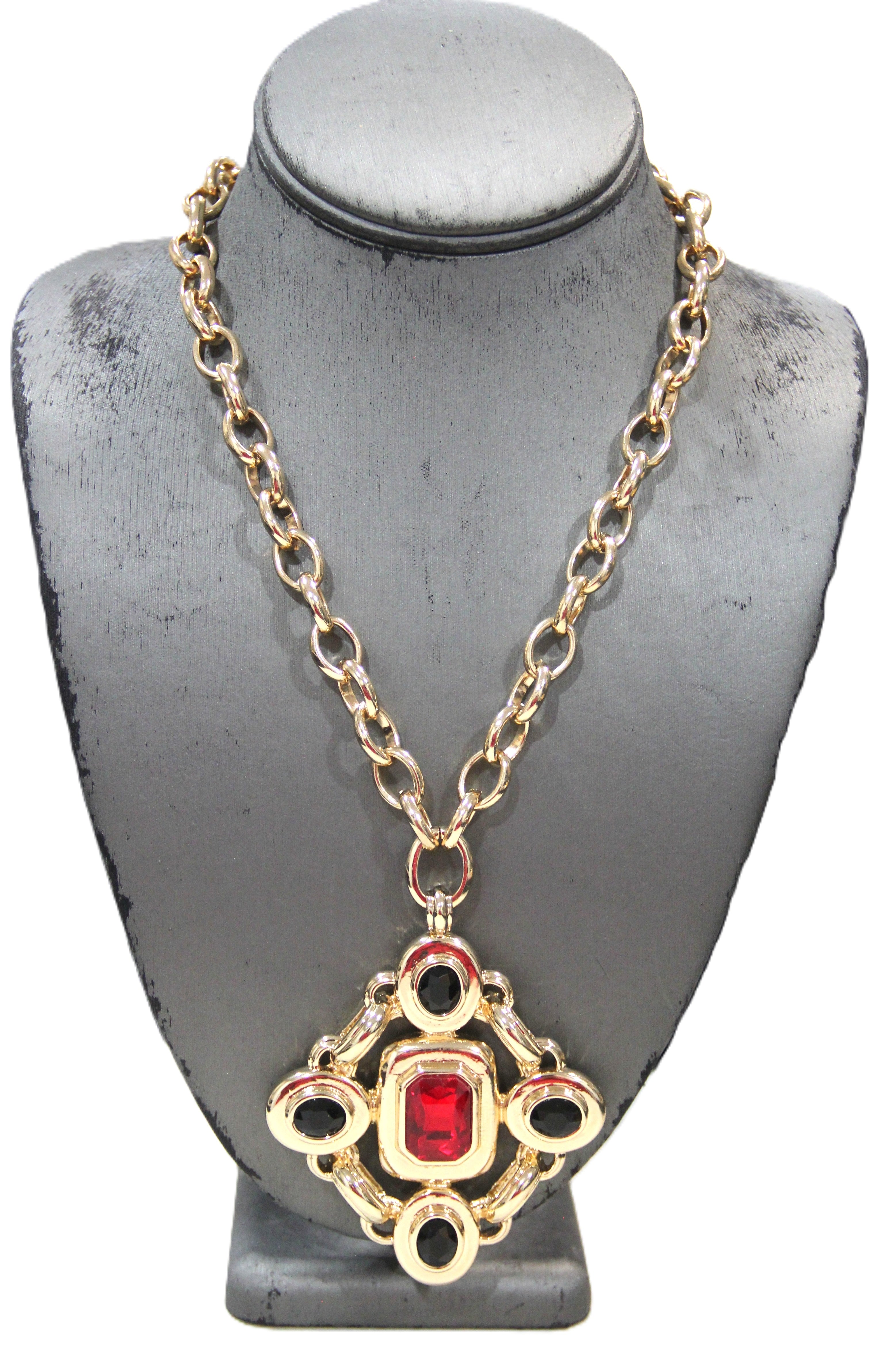 GRAZIANO DEAD STOCK VINTAGE MALTESE CROSS NECKLACE - RED & BLACK