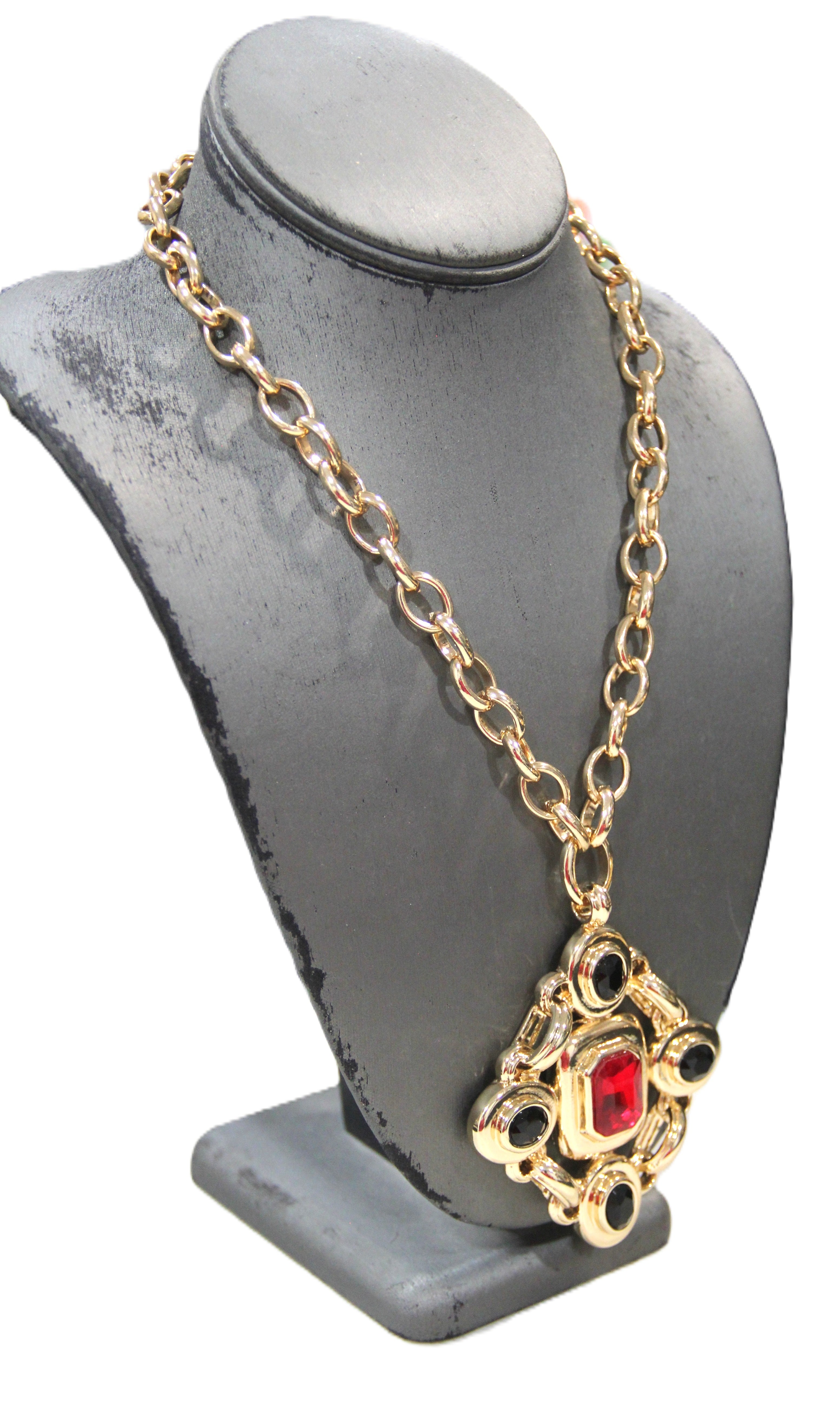 GRAZIANO DEAD STOCK VINTAGE MALTESE CROSS NECKLACE - RED & BLACK