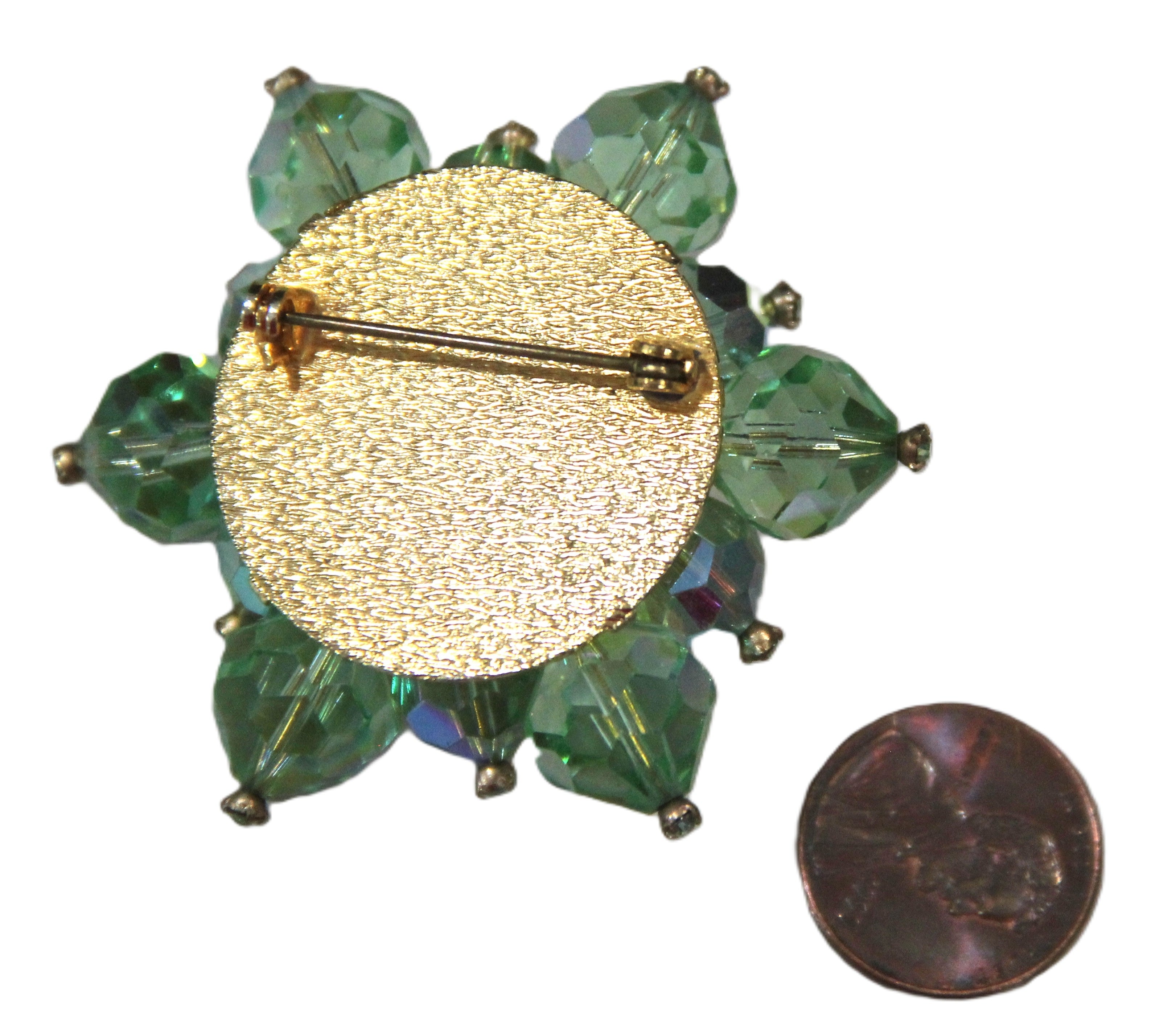 MCM vintage green glass crystal cluster brooch