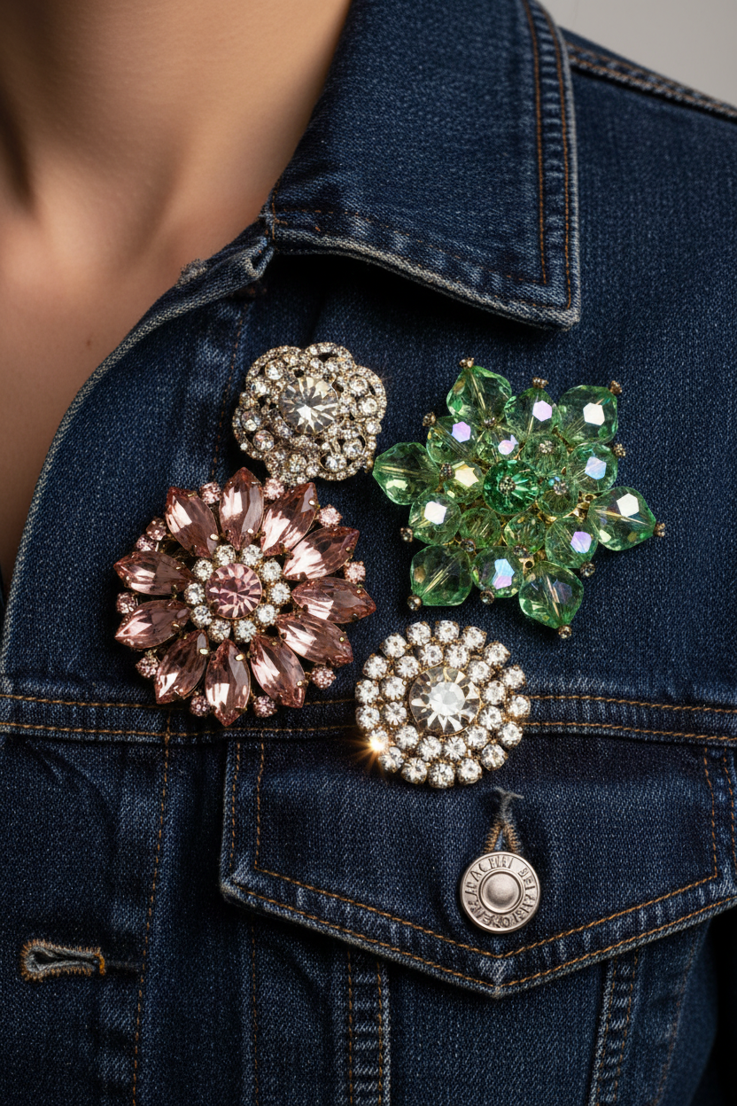 MCM vintage green glass crystal cluster brooch