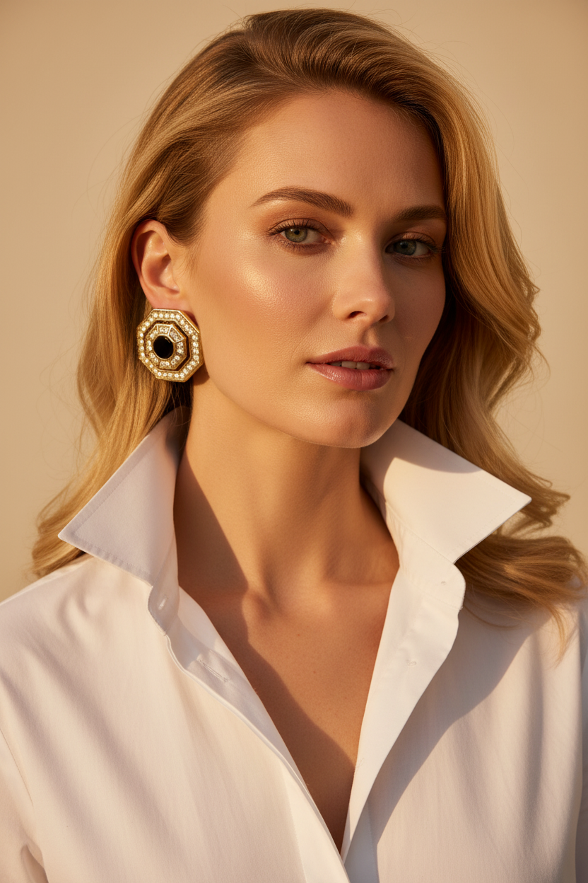 Grosse Germany vintage pave crystal hexagon earrings