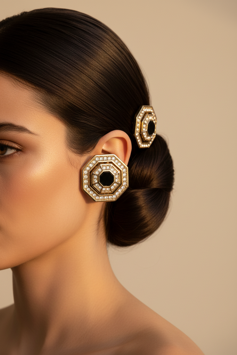 Grosse Germany vintage pave crystal hexagon earrings