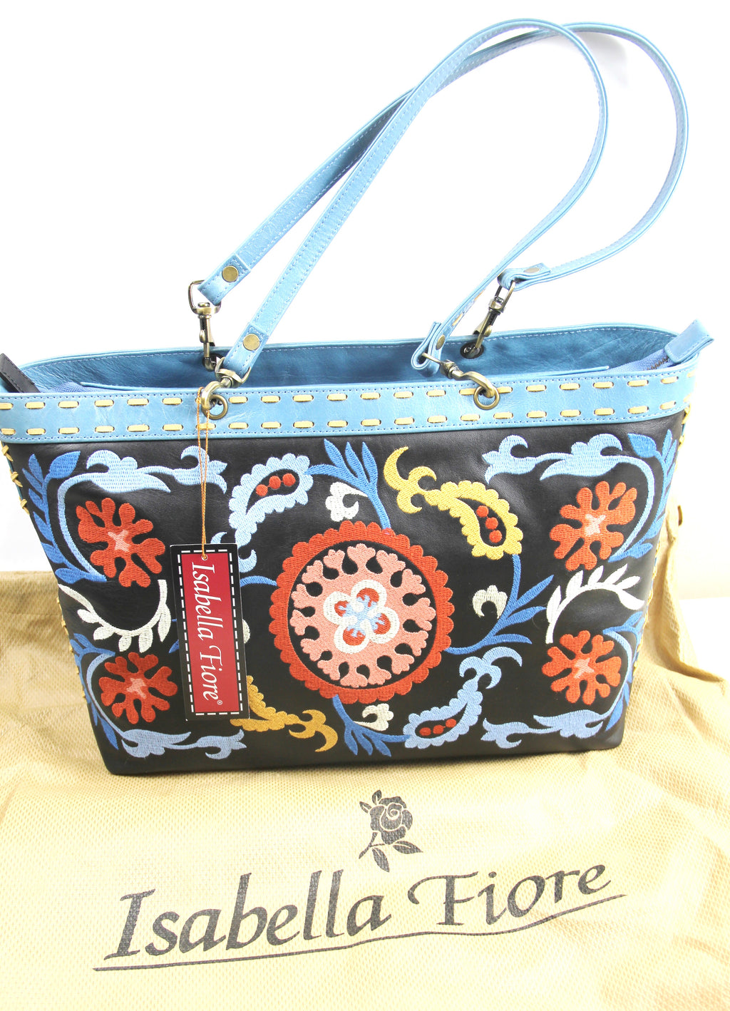 ISABELLA FIORE EMBROIDERED TOTE NEW WITH TAG & DUST BAG