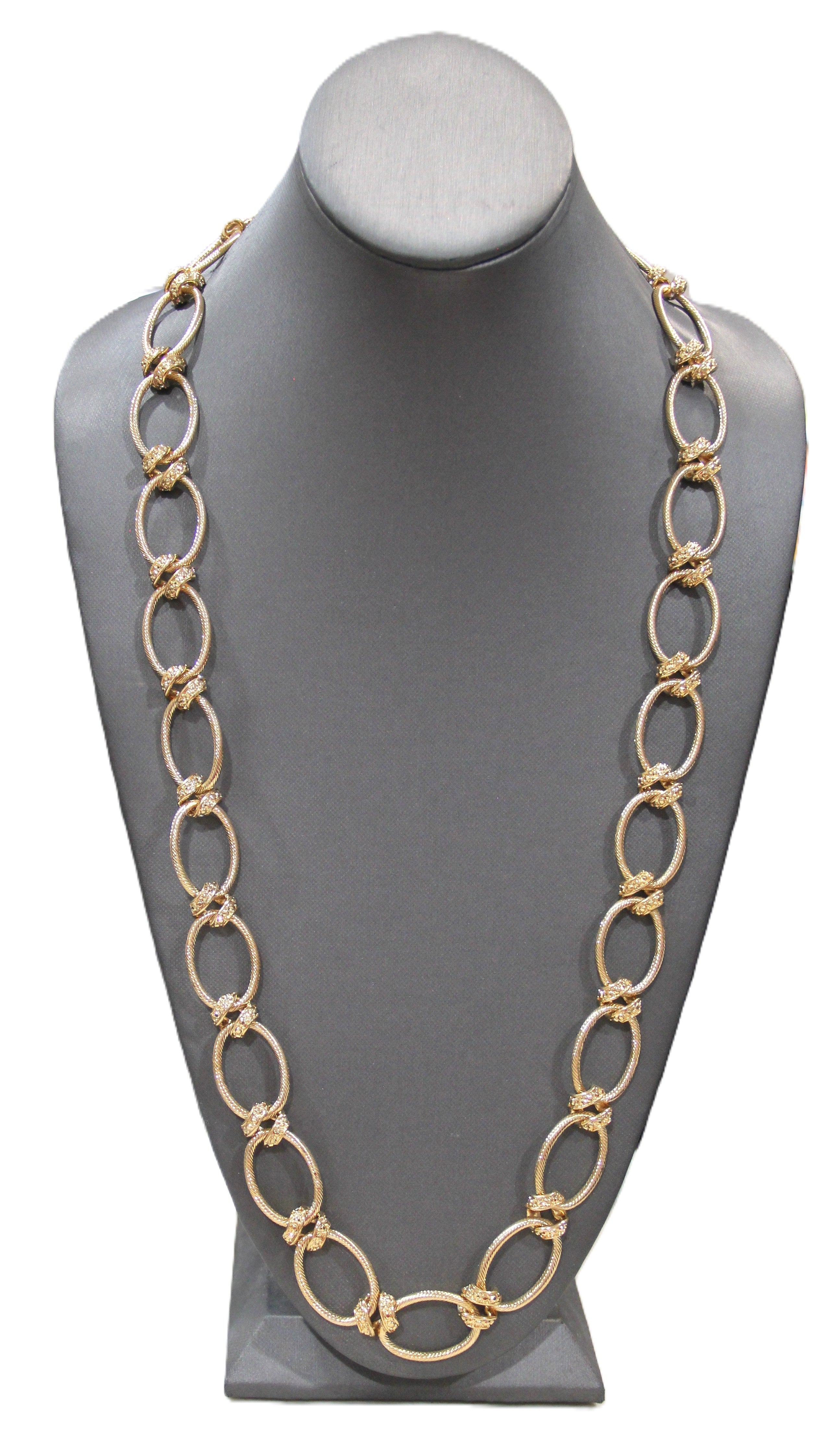 J CREW VINTAGE DEAD STOCK CRYSTAL ACCENT TEXTURED CHAIN LINK NECKLACE