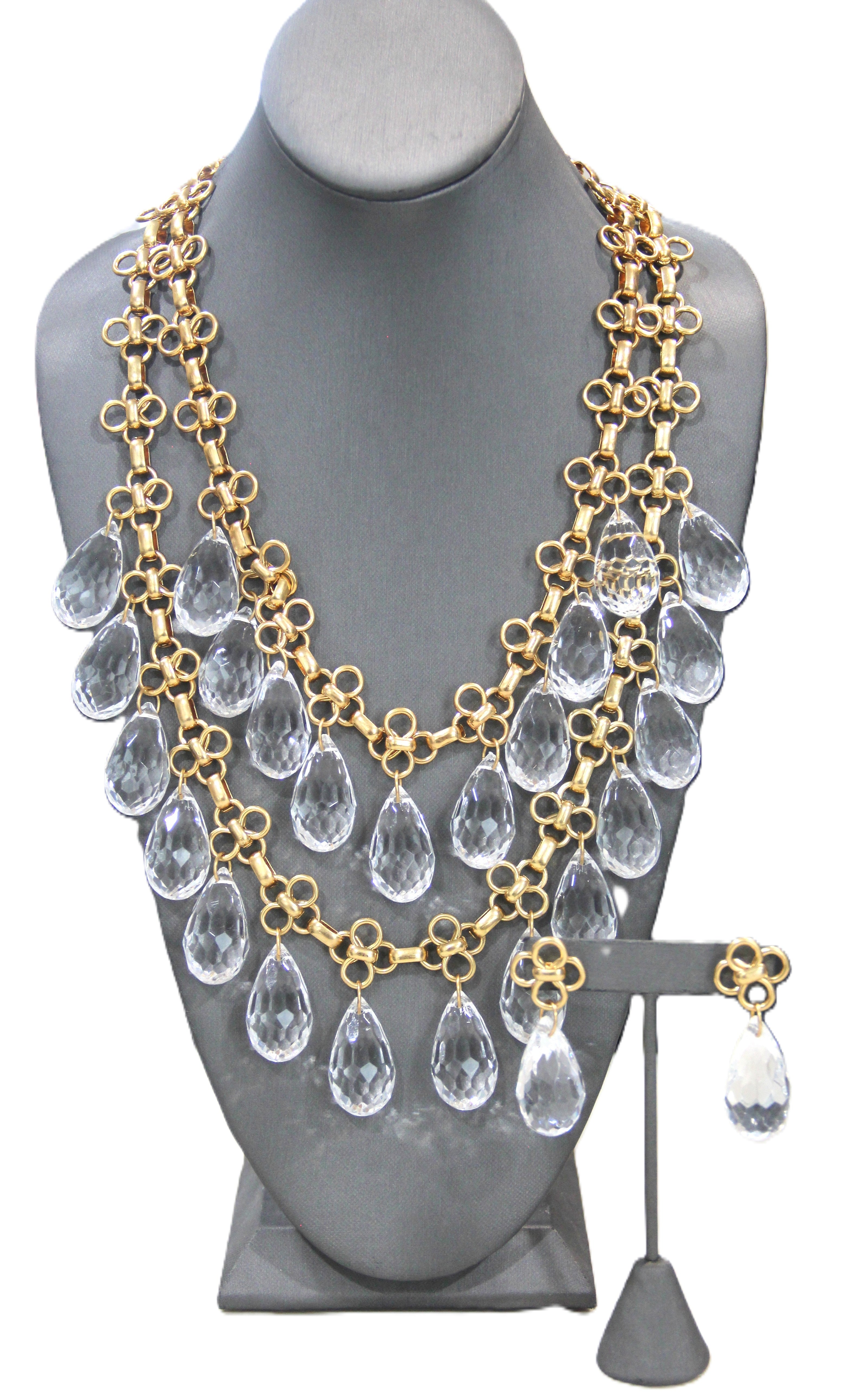 J CREW VINTAGE DEAD STOCK FACETED RESIN STATEMENT NECKLACE & EARRINGS SET