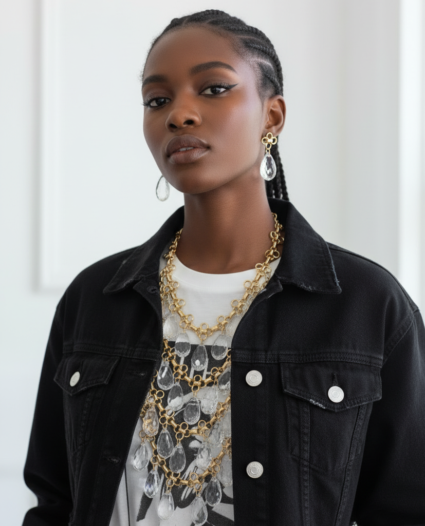 J CREW VINTAGE DEAD STOCK FACETED RESIN STATEMENT NECKLACE & EARRINGS SET