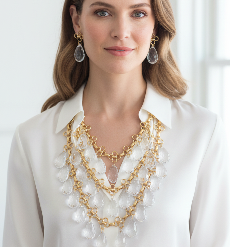 J CREW VINTAGE DEAD STOCK FACETED RESIN STATEMENT NECKLACE & EARRINGS SET