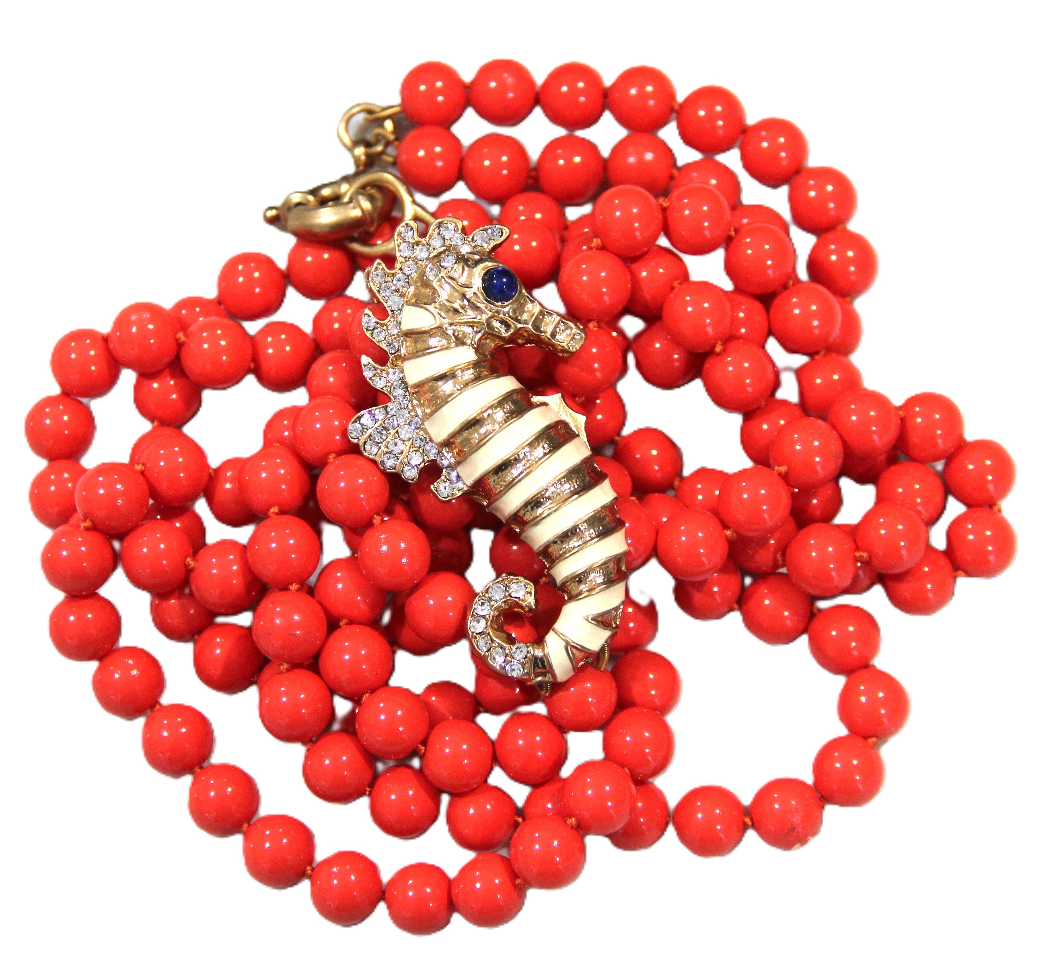 J CREW DEAD STOCK GLASS BEAD SEAHORSE ACCENT NECKLACE