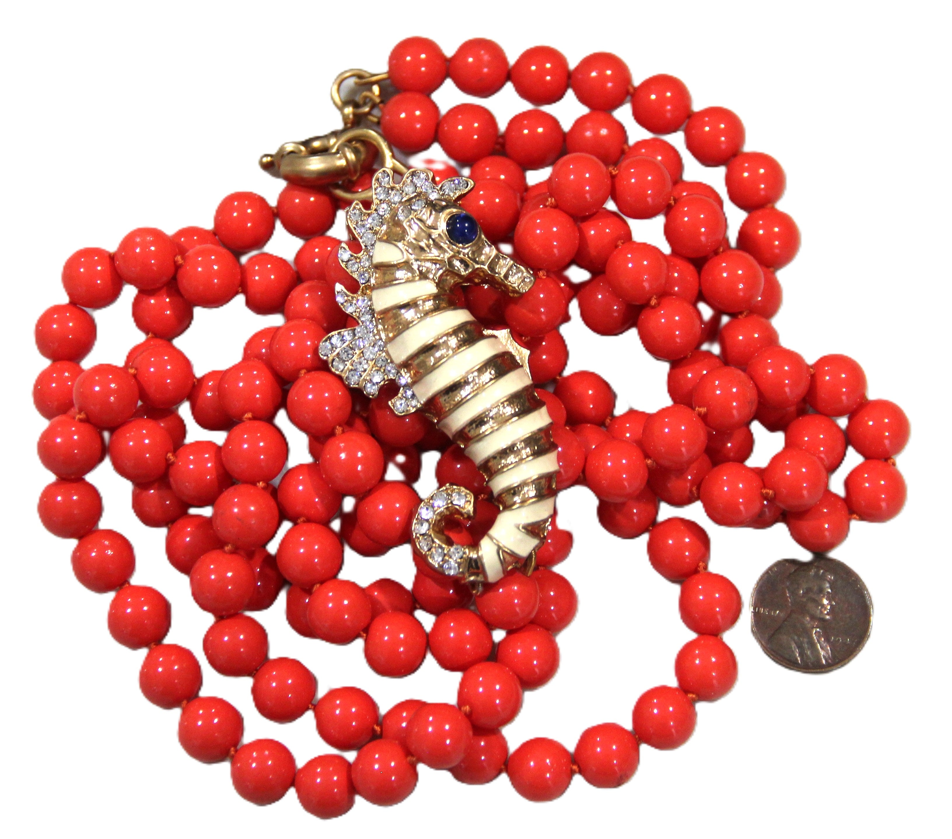 J CREW DEAD STOCK GLASS BEAD SEAHORSE ACCENT NECKLACE
