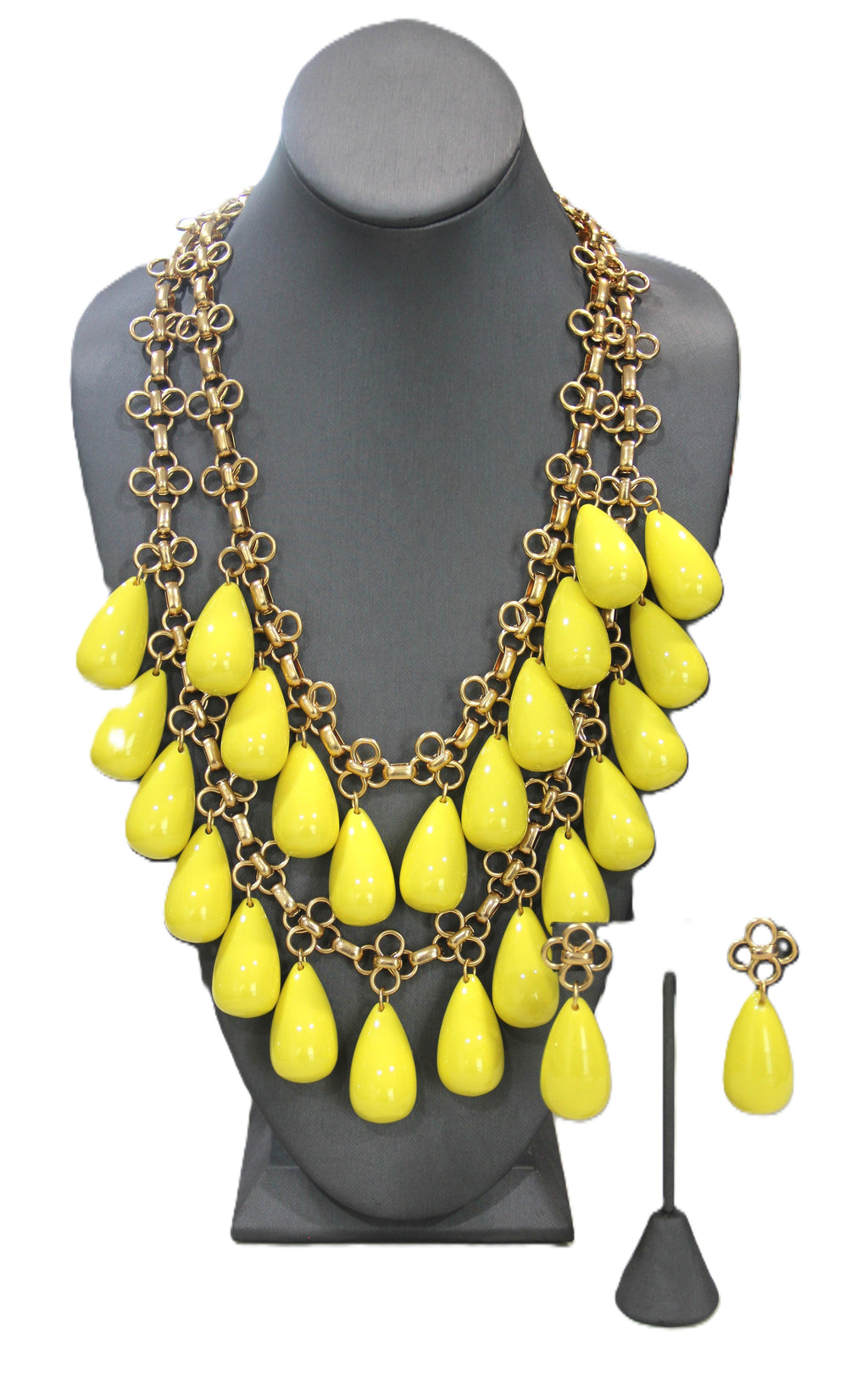J CREW VINTAGE DEAD STOCK YELLOW RESIN STATEMENT NECKLACE & EARRINGS SET